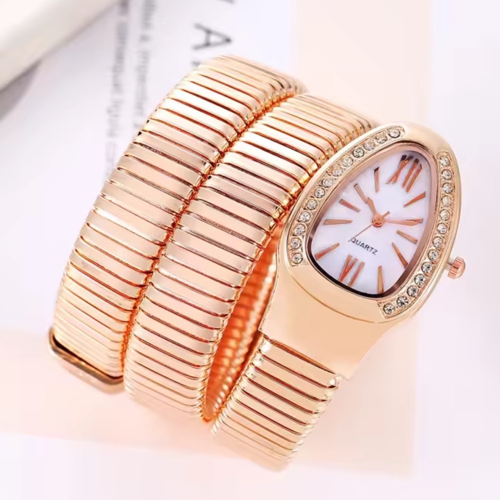 Rose Gold Coil Wrap Quartz Watch with Crystal Accents - Picture 7 of 7
